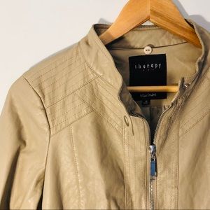Vegan Leather Bomber Zip Up Jacket Coat Tan